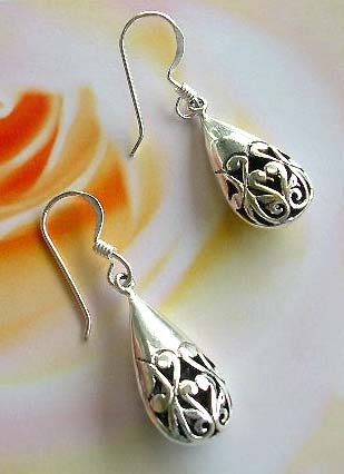 Qualtiy filigree jewelry fashion supplier store in water-drop filigree sterling silver earrings   