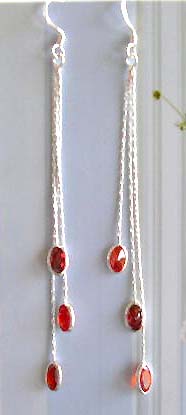 Distinctive jewelry fashion dangling supplier sterling silver mini orange Cz earrings with long silver chain 