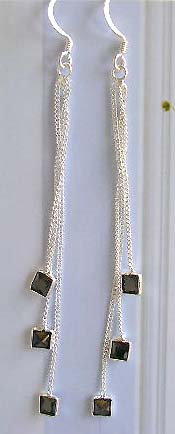 Trendy fashion Cz silver jewely, 925 stamped sterling silver earrings with triple square black Cz   