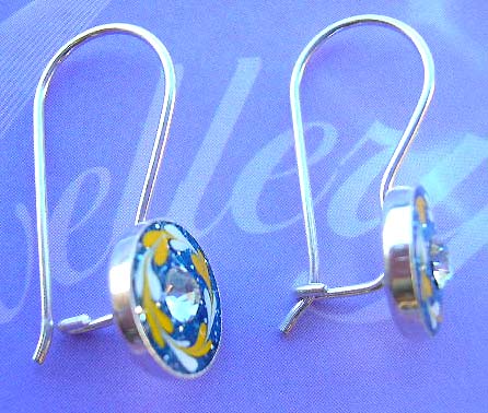 Collectible fashion enamel jewely wholesale supply sterling silver floral enamel earrings with rounded clear cz  