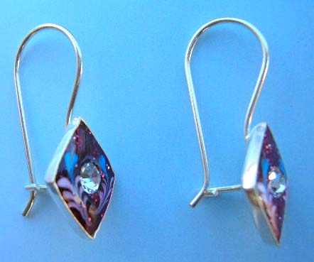 Wholesale enamel jewelry fashion manufacturer - sterling silver earring in purplry flroal enamel diamond shape with clear Cz         