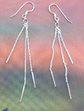 Distinctive fashion jewely trendy sterling silver earrings with triple chains   