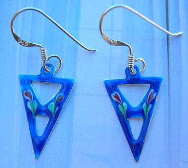 Geomatric design enamel jewelry in sterling silver wholesale triangular blue enamel earrings  