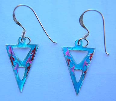 Fine 925 sterling silver jewelry in enamel wholesaler supply triangular light blue enamel earrings  