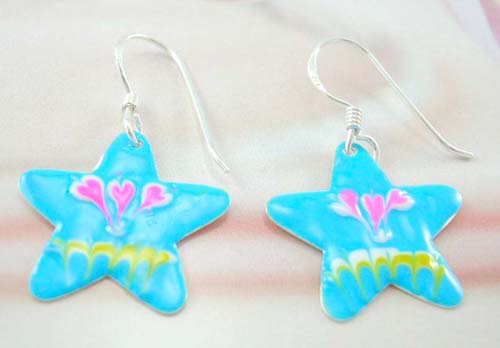 Nature custume enamel jewelry designer wholesaler blue enamel sterling silver earrings in star shape  