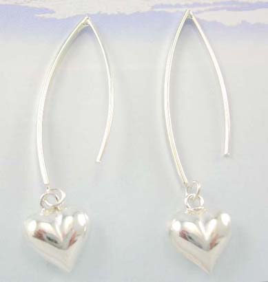 Sterling silver thread earrings supplier supply long earrings with solid heart design   