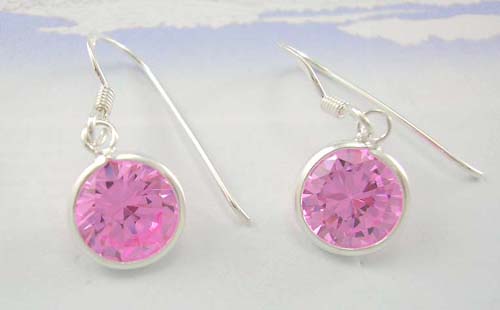 Lady fashion cubic zirconia jewelry wholesale display sterling silver earrings with pink rounded Cz 