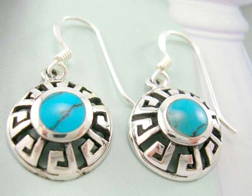 Fashion turquoise design importer wholesale rounded native style reconstructed turquoise inlay silver earrings   
