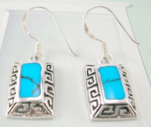 Shop jewelry wholesale supply reconstructed turquoise silver earrings in rectangular shape   