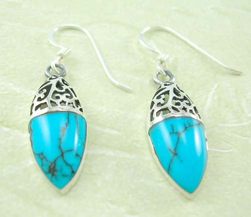 Custume fashion jewelry supply distributor of reconstructed turquoise silver earring with cut-out pattern design   