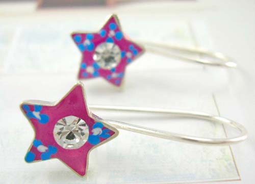 Teens fashion enamel jewelry set wholesaler sterling silver earrings with clear cz in star design 