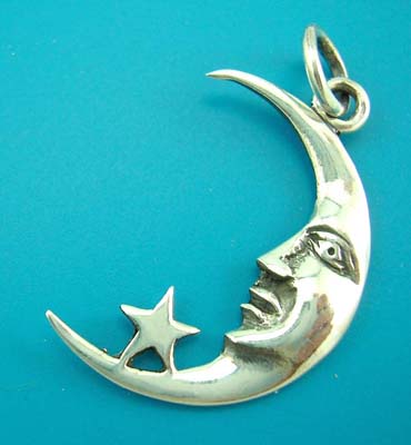 Moon & star pendant jewelry, sterling silver, wholesaler moon and star silver pendant design     