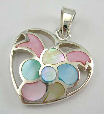 Collectible and gift, mother of pearl , 925 stamped sterling silver heart pendant with assorted mother-of-pearl    