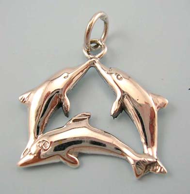 Pendant gift for dolphin lover wholesale - 925 stamped sterling silver pendant in three dolphins design  