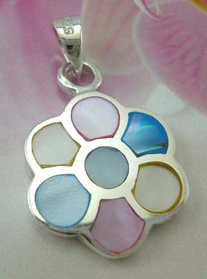 Mother of pearl jewelry silver fashion shopping display sterling silver pendant flower design with assorted mother of pearl    
