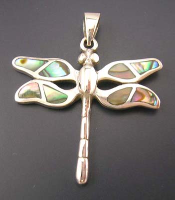 Silver abalone pendant for animal insect collection - 925 sterling silver abalone dragonfly pendant  