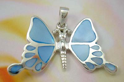 Collectiive pearl jewelry pendant butterfly wholesale sterling silver butterfly pendant with blue mother of pearl inlay