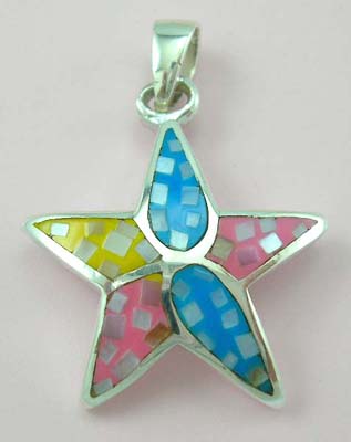 Nature sceen design mother of pearl jewelry wholesale supply star sterling silver pendant with assorted mother of pearl     