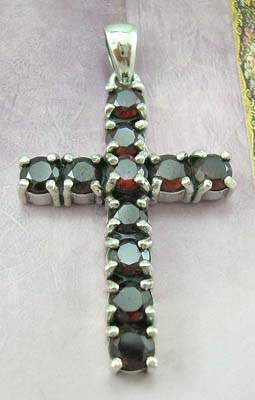 Gemstone cross jewelry gift wholesale pendant in 925 stamped sterling silver garnet cross pendant  