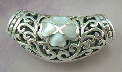 Pearl filigree pendant slide fashion wholesale in solid sterling silver pendant with white mother of pearl in floral design  