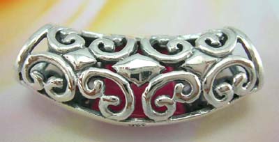 Fashion custume pearl jewelry pendant wholesaler in sterling silver filigree pendant slide with pink mother of pearl in middle    