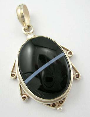 Silver jewelry pendant US wholesale sterling silver pendant in oval black genuine stone with blue/white liner  