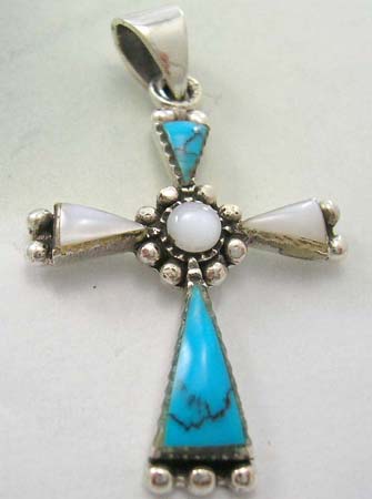 Pearl & gemstone pendant gift supply wholesale, sterling silver pendant with turquoise adn white mother-of-pearl     