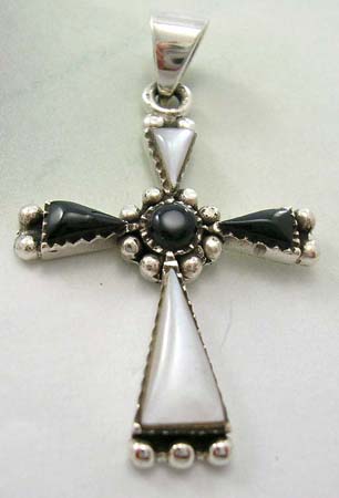 Wholesale religious cross pendant pearl shopping - Cross pendant with white mother of pearl and onyx gemstone in 925 sterling silver     