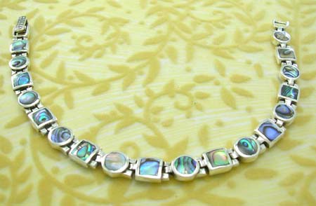 Holiday seashell jewelry shop store wholesale supply rounded and square with abalone seashell inlay sterling silver bracelet 