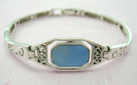 Fashion teen jewelry of pearl design wholesale supply watch pattern design sterling silver bracelet with rectangular blue mother of pearl in middle 