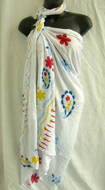 Export supply company distributes beach batik shawl wrap with paisley and flower print  