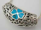 Silver turquoise pendant fashion wholesale supply filigree sterling silver pendant slide with turquoise in floral design 