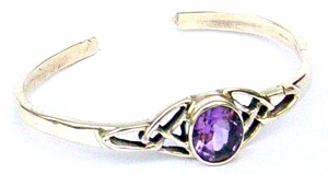 Celtic jewelry wholesale supplier supply celti sterling silver bangle with oval amethyst gemstone design   