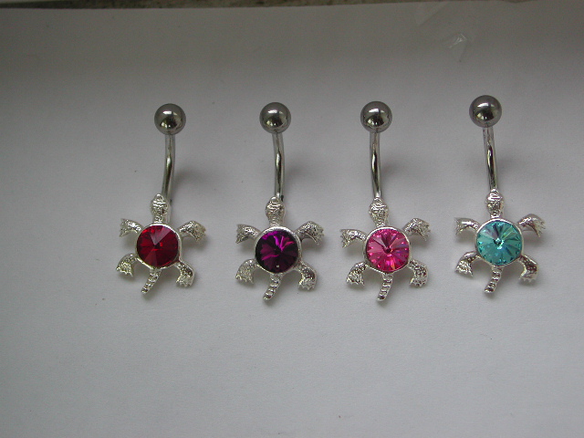 One of the kind custom jewelry wholesale-- Fashion belly button ring with assorted color germ on the turtle back           