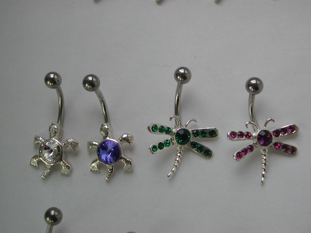 sterling animal jewelry wholesale--Costum belly button ring with assorted color cz on the turtle back or dragonfly           