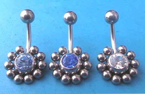 CZ stone body jewelry wholesale -- Fashion body jewelry with ten small ball around the centre cz stone        