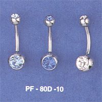 Wholesale supplies banana berbell rings -- Fashion banana barbell with assorted color cz stone on the both end side balls               
