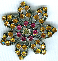 Wholesale jewelry supplier wholesale -- Fashion flower brooch with red and yellow germ stone                     