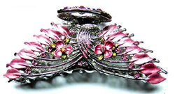 Trendy teen's brooch jewelry supplies -- Fashion brooch motif two diagonal lines with pink cz                     