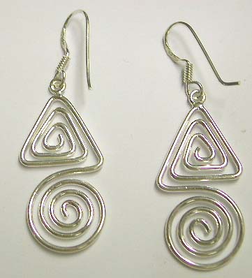 Discount fish hook earring jewelry wholesale - Fashion sterling silver fish hook earring with circular and trianglar spiral                                            