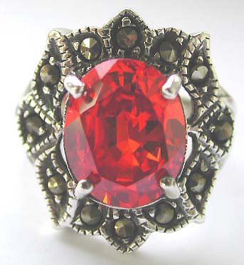 International discount ring jewelry online - 925. sterling silver ring motif flower liked shaped with red cz                       