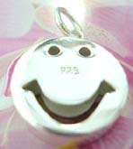 Happy face with cut-out eye hole and mouth design Thailand made solid sterling silver charm pendant