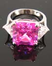 Custom anniverary fashion cz ring for women online store - pink cz ring central design paired with two clear cz stones