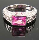 Fashion occasion cz ring jewelry shop wholesaler supply pink cz ring paired with multi clear cz embedded two rows