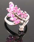 Wholesale supply great accessory for season distribute rhodium ring with multi pink cz embedded leaf shape pattern design