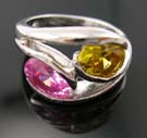 Wonderful Christmas jewelry gift for cubic zirconia lover, rhodium ring in combination of yellow and pink cz stones