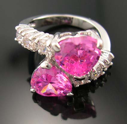 Gifts from hearts, shop heart-shaped diamond cz jewelry wholesale supplier in pink cz embedded in two heart shape design with multi clear cz 