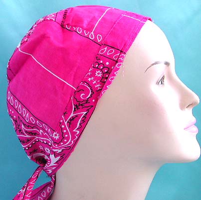 Wholesale head bandana durag catalog on sale, darker pink natural cotton skullcap with pattern design, tie at the back