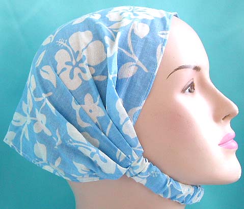 Manufacturer & exporter of fashion bandana head scarf online - light blue hawaiian ginger flower design