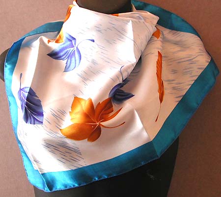 Suppliers and exporters of fashion scarves leaf-inspired  - autumn falling leaf design with blue edge fashion polyester neck chief